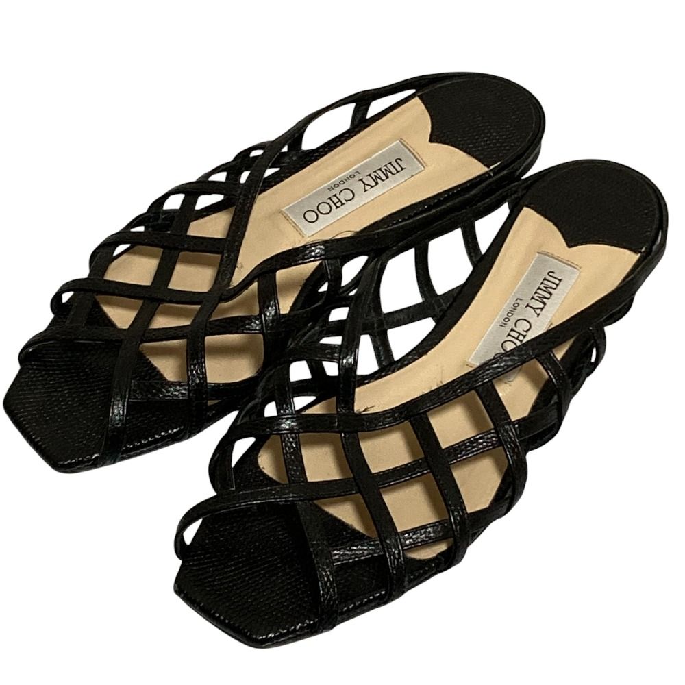良品 JIMMY CHOO ジミーチュウ リザード型押し フラットサンダル