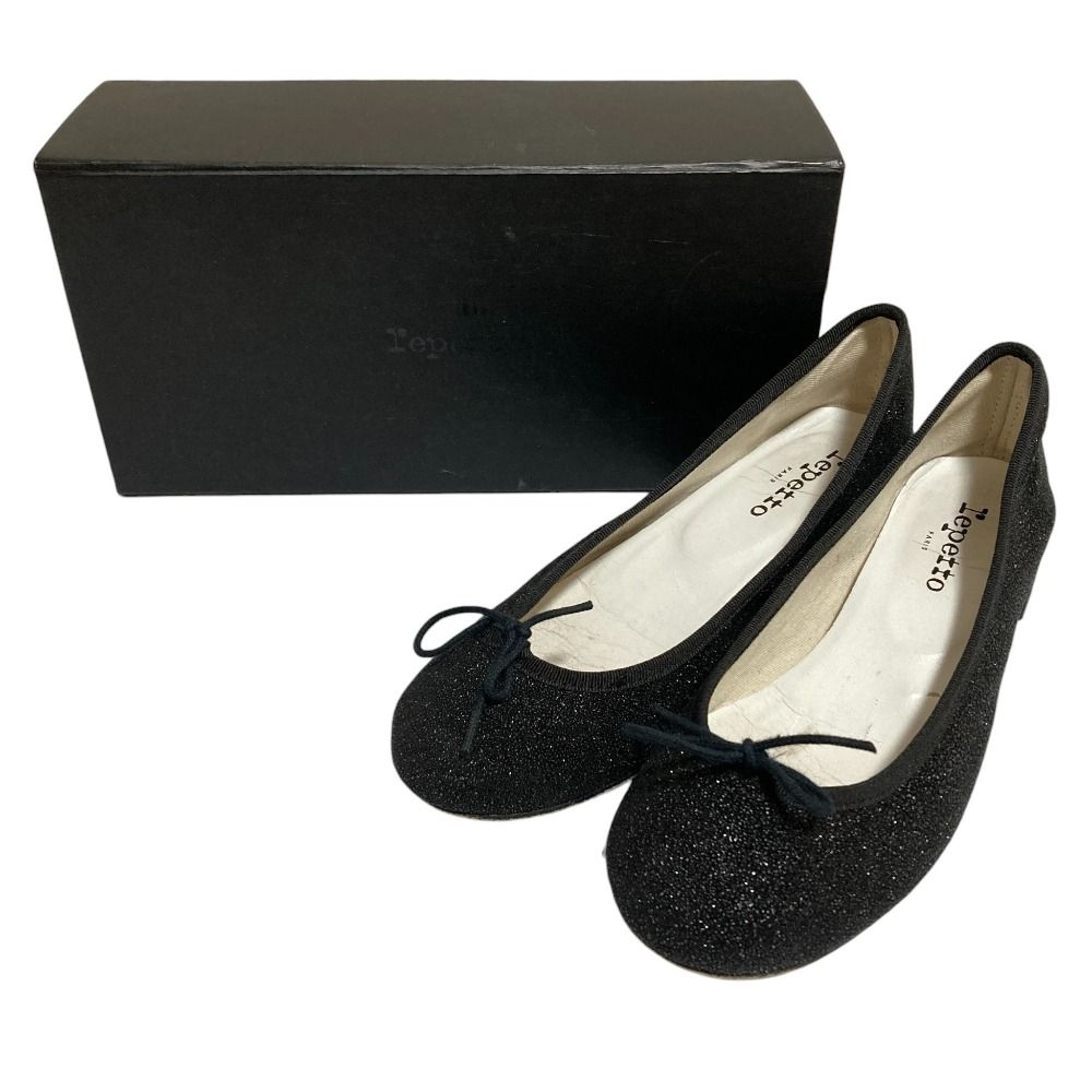 Repetto グリッター ブラック バレエシューズ 良品 Repetto レペット グリッター ヒールバレエシューズ フラット