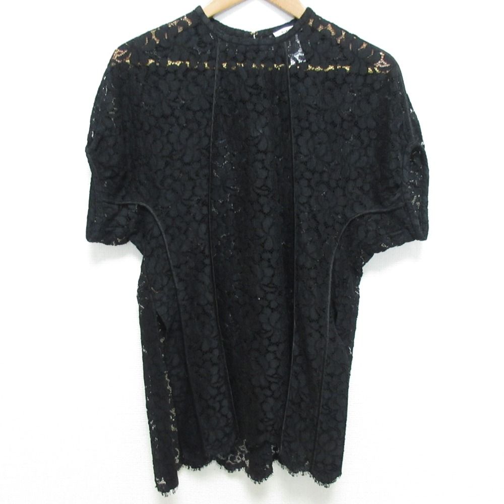 クリーニング済 BLAMINK ブラミンク レースショートスリーブブラウス 7921-230-0217 サイズ36 ブラック レディース 古着