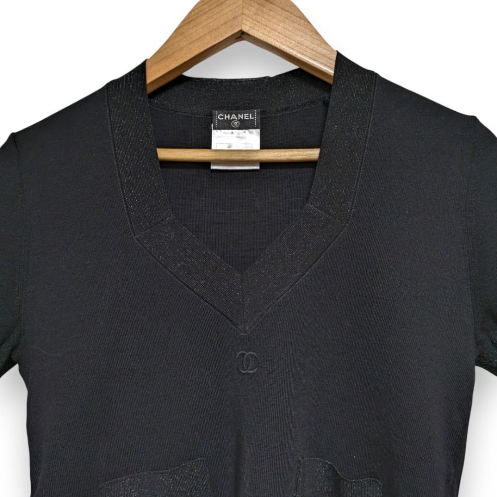 美品 06A CHANEL シャネル ココマーク ショートスリーブ ニット カットソー サイズ38 ブラック レディース 古着 中古 USED CHANEL（シャネル） 美品 06A CHANEL ココマーク ショートスリーブ