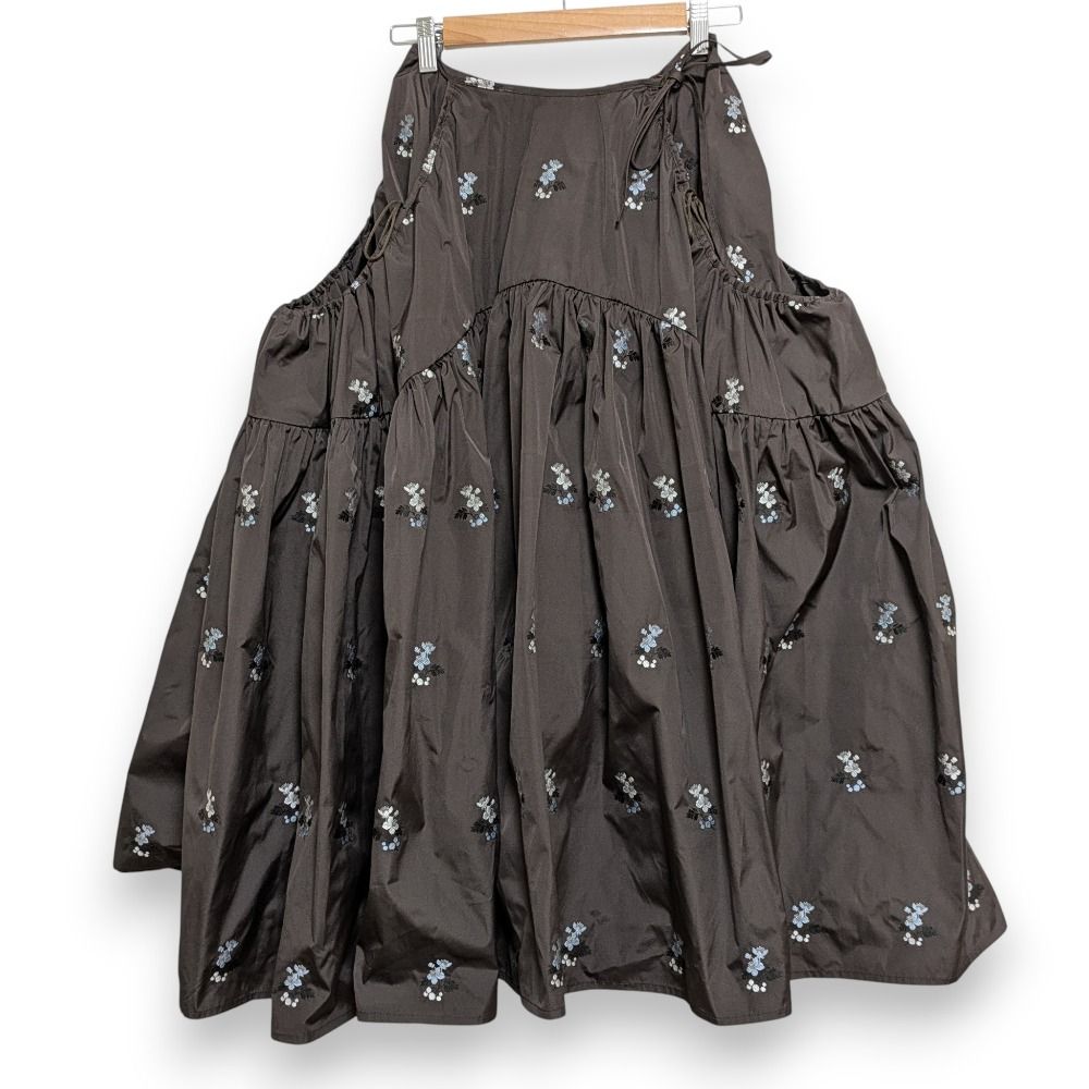 CECILIE BAHNSEN セシリーバンセン Lilly エンブロイダリー ギャザースカート AW 20 0041 UK 6 US 2 ブラウン レディース 古着