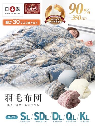 WEIMALL 羽毛布団 シングル 暖かい30マス立体キルト ホワイトダックダウン90％ ダウンパワー350 抗菌 防臭 防ダニ エクセルゴールドラベル パワーアップ加工 掛け布団 日本羽毛製品協同組合 ブルー RY 01 BLp 4 cbe 210 c