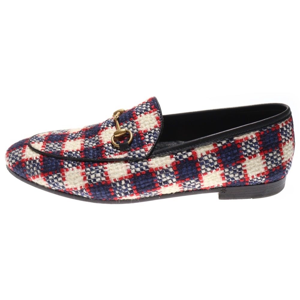 GUCCI (グッチ) ヨルダーン チェック柄 ツイード ホースビット ローカットシューズ ローファー ネイビー/レッド レディース 431467