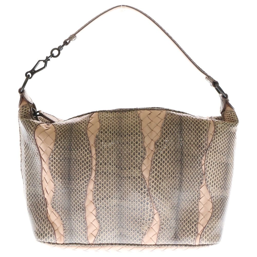 BOTTEGA VENETA ボッテガヴェネタ イントレチャート ハンドバッグ ワンショルダーバッグ ピンクベージュ レザー×パイソン ブラック金具