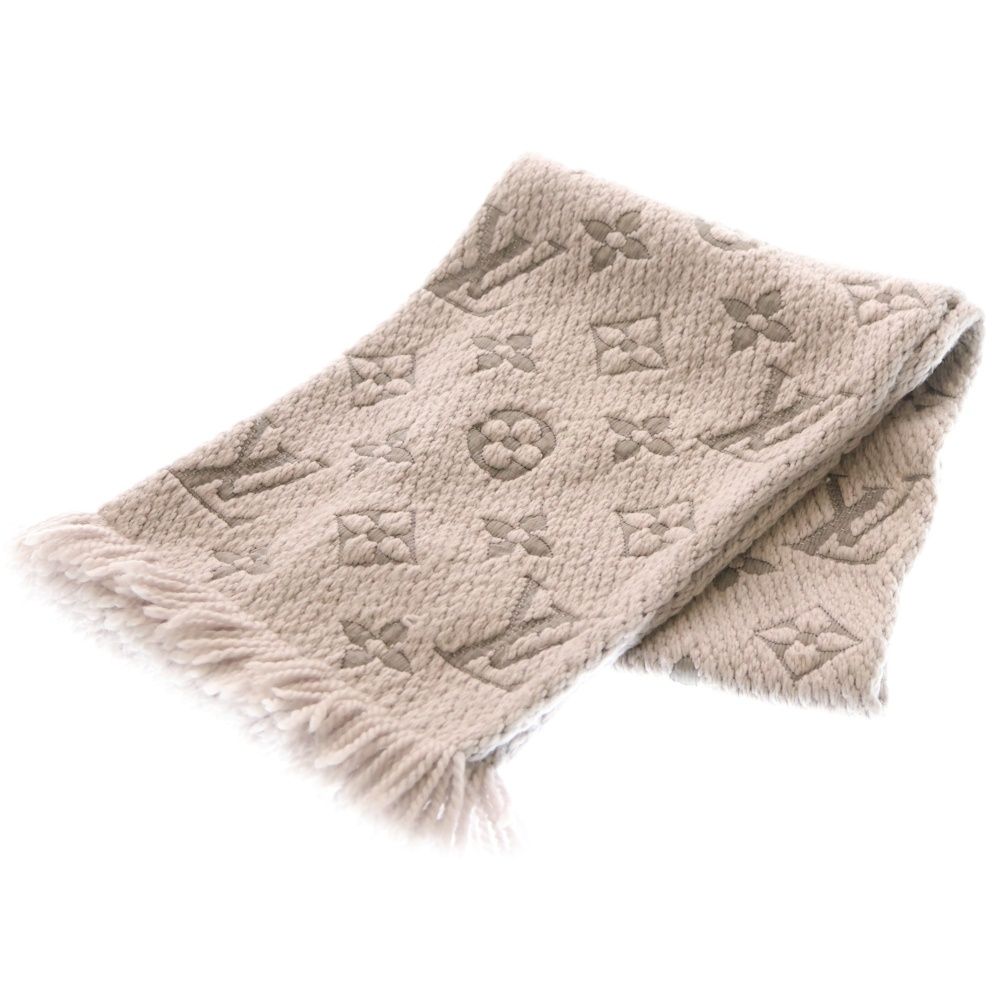 LOUIS VUITTON ルイヴィトン エシャルプ ロゴマニア モノグラム フリンジ マフラー スカーフ ライトパープル ウール シルク M 74742