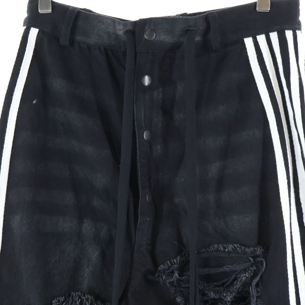 YORI SPORT (ヨリ スポーツ) ダメージ ライン デニムパンツ ブラック