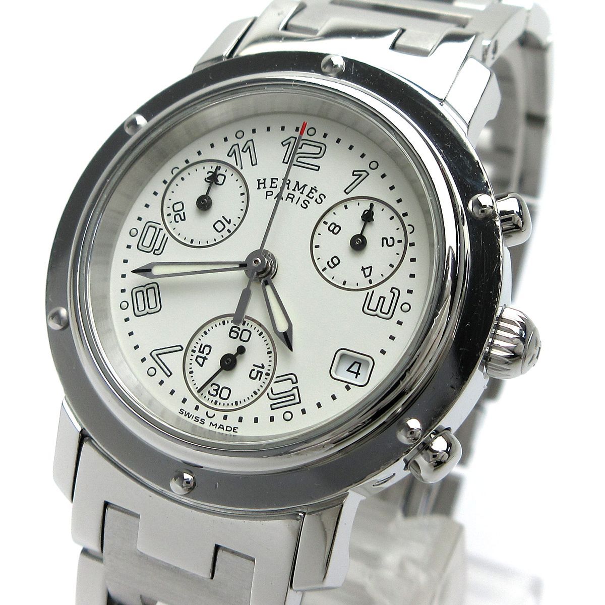 エルメス HERMES クリッパークロノ CL 1 310 レディース ホワイト 白 時計 婦人 クォーツ 稼動品