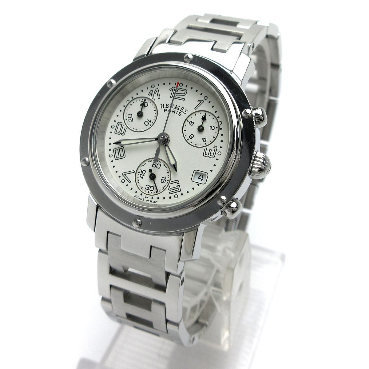 エルメス HERMES クリッパークロノ CL 1.310 レディース ホワイト 白 時計 婦人 クォーツ 稼動品