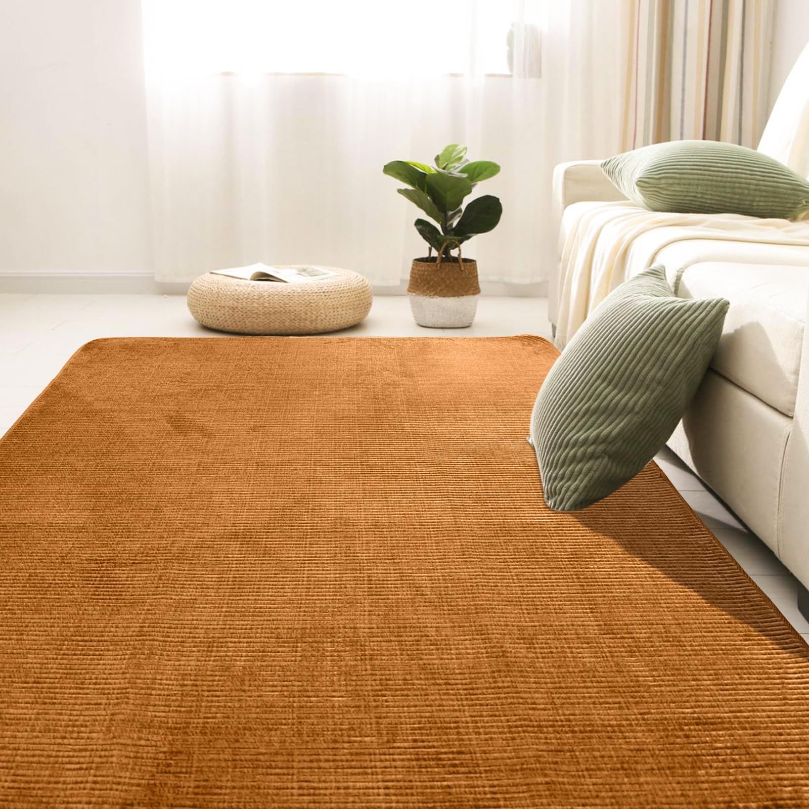 カーペット 3畳 ラグ マット 洗える 185 x 240 cm ストライプ フランネル ホットカーペットカバー オレンジ 絨毯 滑り止め付きる オールシーズン じゅうたん リビングマット 抗菌防臭 床暖房 防ダニ おしゃれ 無地