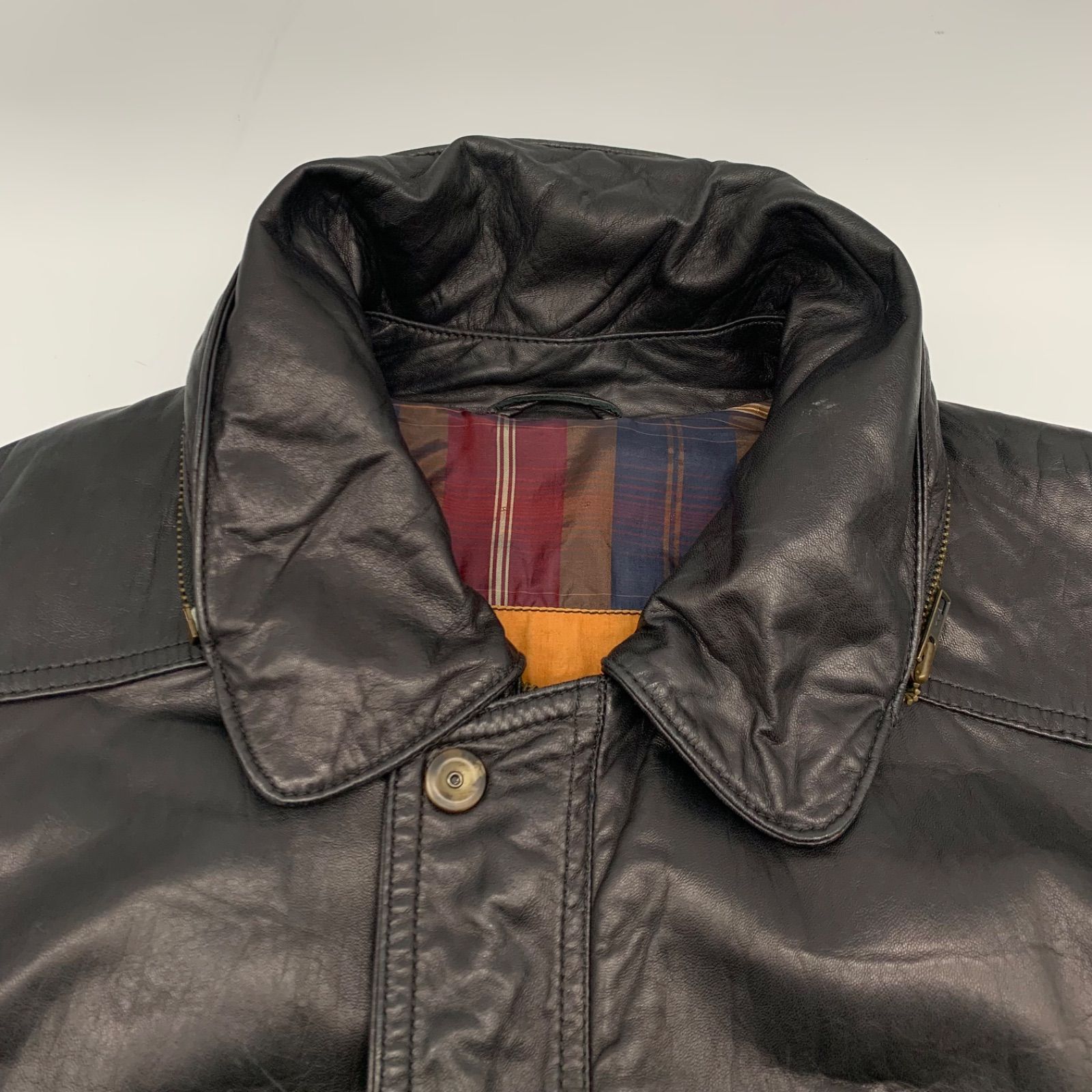 EF 1205 4 2 メンズ レザージャケット 黒 size 46 イタリア製 ワイドデニム トレンド感