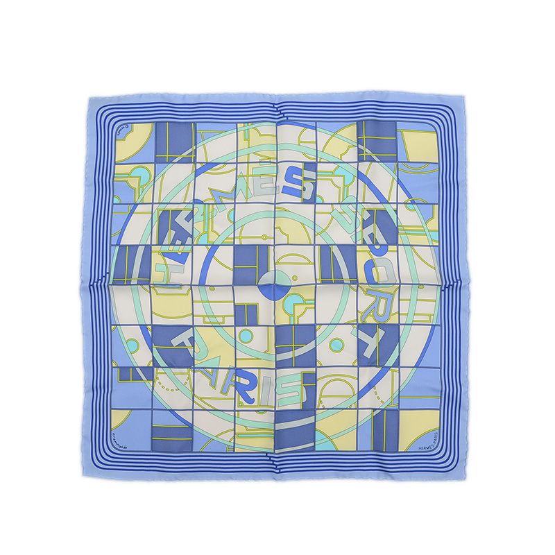 エルメス カレ45 ガブロッシュ ブルー ホワイト シルク100％