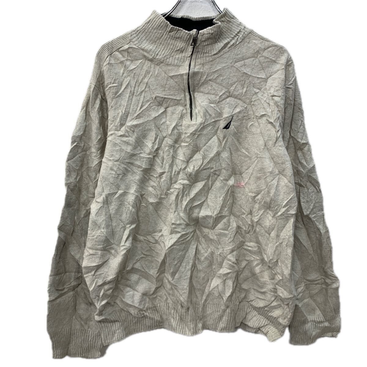 NAUTICA コットンニット セーター L アイボリー ノーティカ ハーフジップ コットン100% 刺繍ワンポイント 無地セーター 秋物 a712-5455