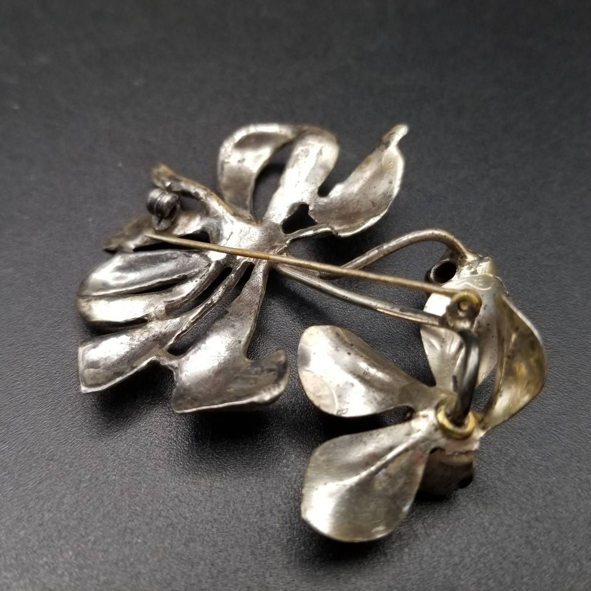 フローラルデザイン 植物 スターリングシルバー ヴィンテージ ブローチ