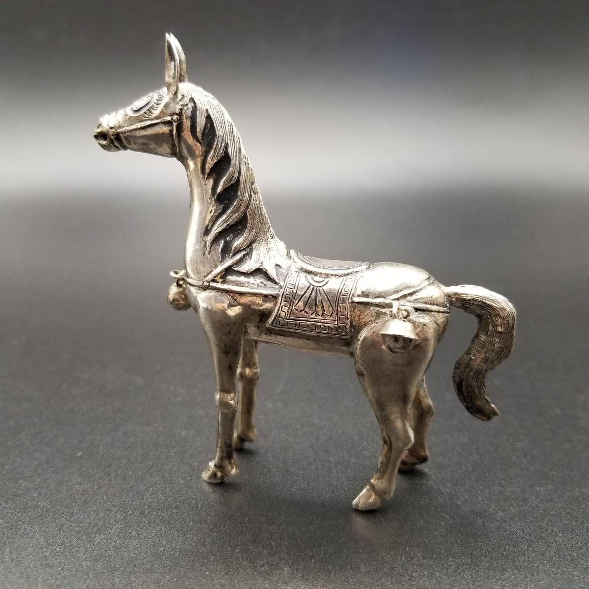 馬 立体彫刻 925 シルバー 米国 ヴィンテージ フィギュア 置物 鈴 鞍