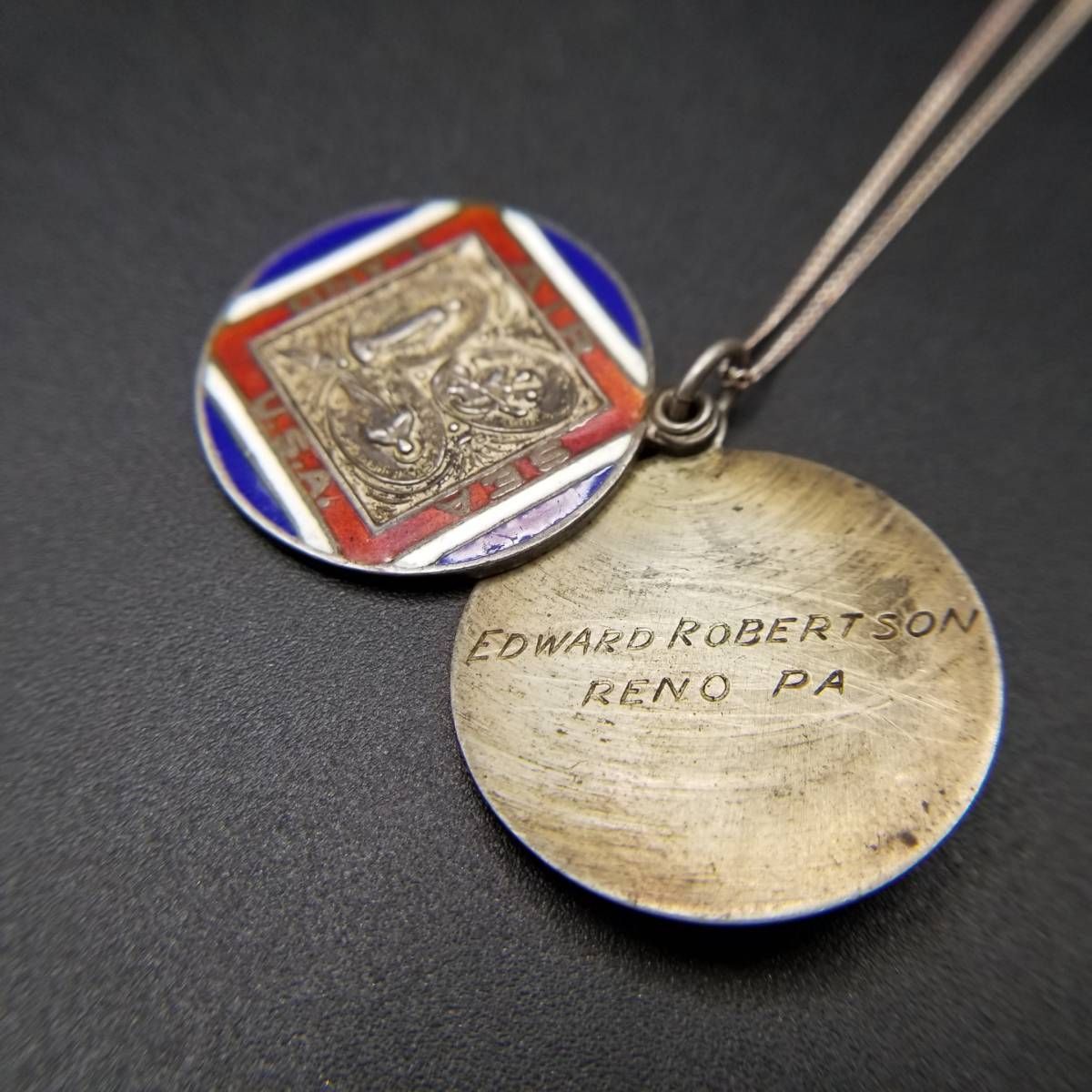 WWII期 ミリタリー カトリック ラウンド 925シルバー ヴィンテージ チャーム ネックレス 銀 ペンダント 不思議のメダイ 宗教メダル Y 12 G