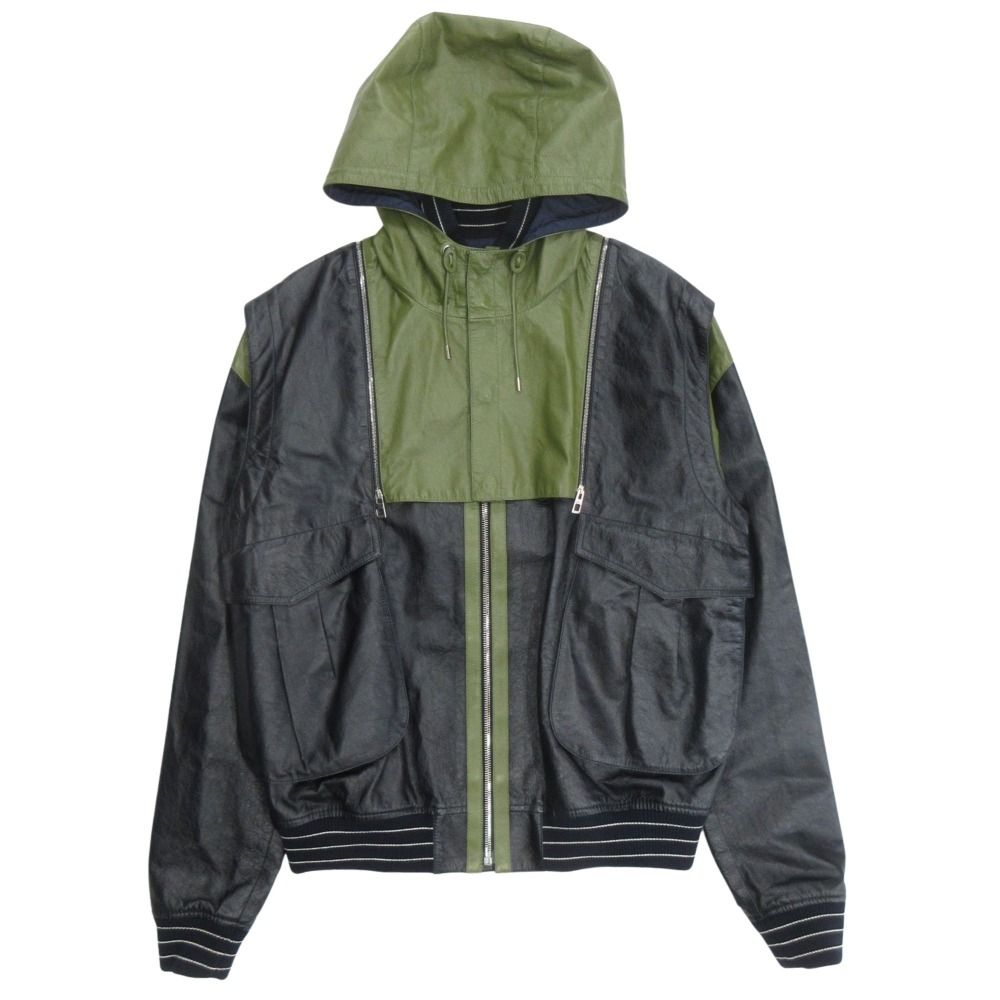 LOEWE ロエベ レザージャケット ヴィンテージ カーキ 男女兼用 新品同様 LOEWE ロエベ レザー ジャケット ブルゾン フーディ パーカー