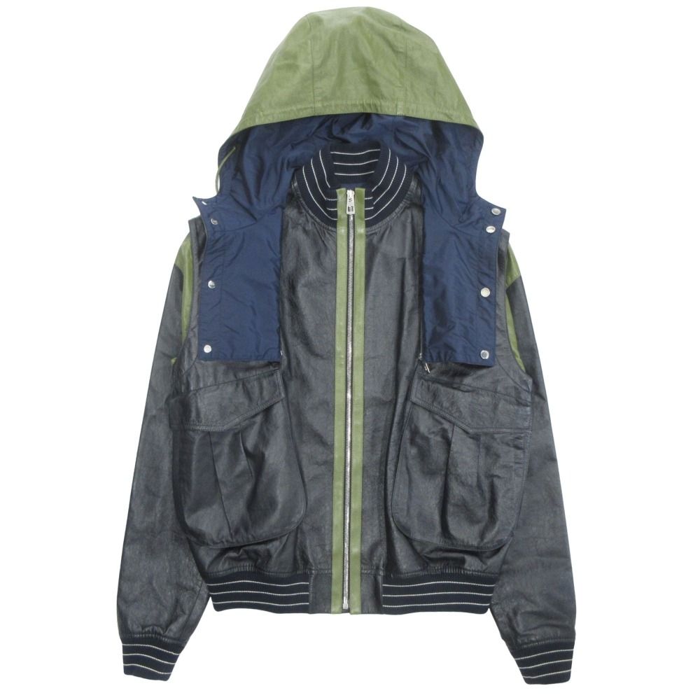 新品同様 LOEWE ロエベ レザー ジャケット ブルゾン フーディ パーカー