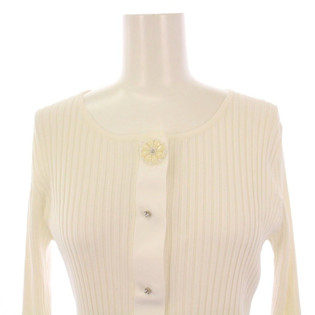 Super Beauty ホワイト　リブカーディガン スーパービューティー SUPER BEAUTY ニット カーディガン 長袖 リブ