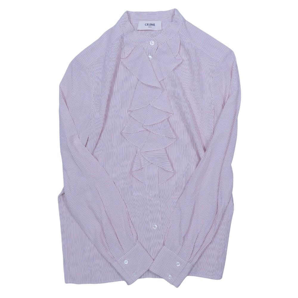 美品 21ss CELINE セリーヌ エディ期 ストライプ シルク シャツ 長袖