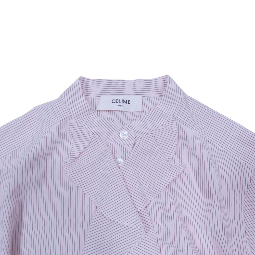 美品 セリーヌ エディ期 フリル 長袖 シャツ ブラウス ストライプ 美品 21ss CELINE セリーヌ エディ期 ストライプ シルク シャツ 長袖