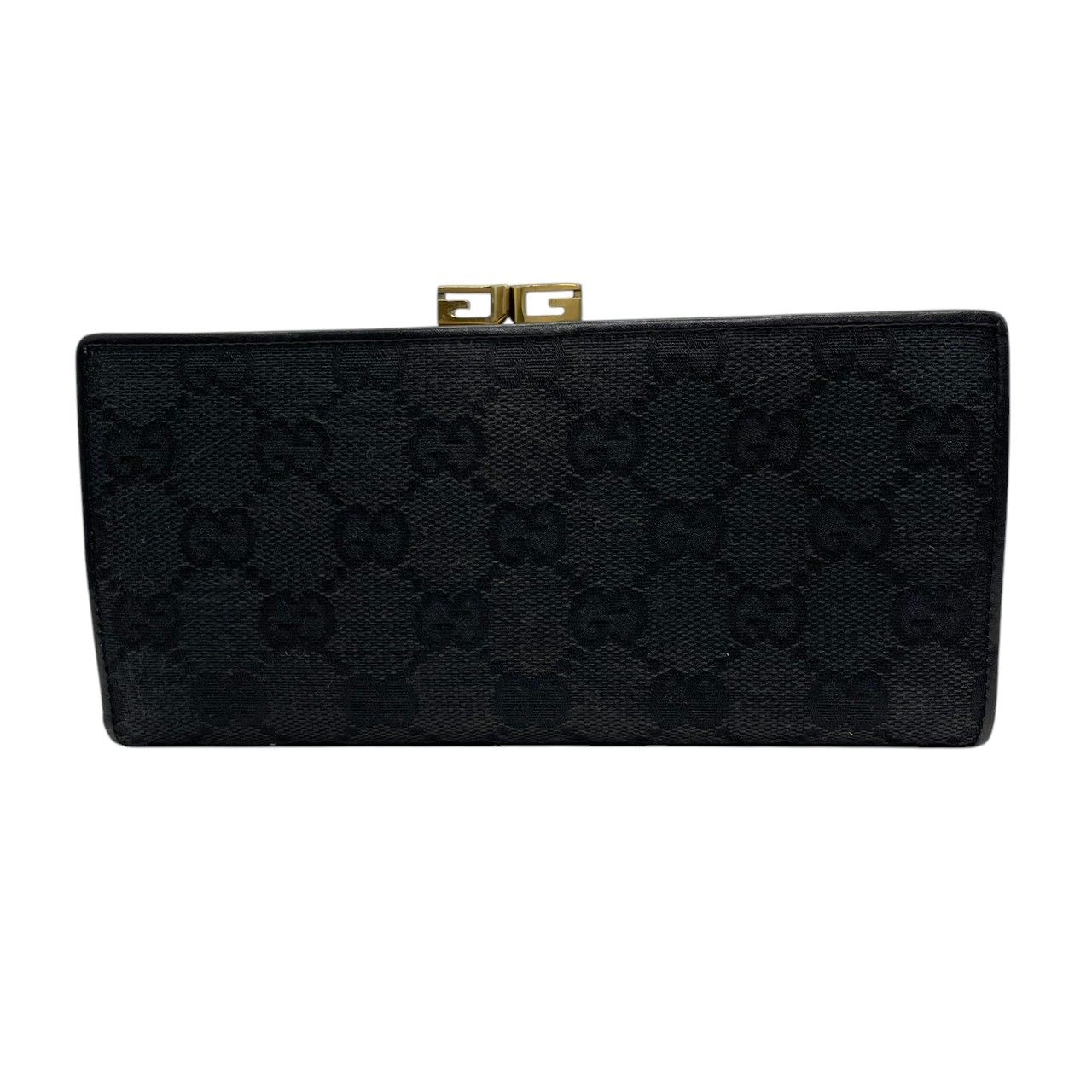 早い者勝ち　GUCCI グッチ　二つ折り　長財布　がま口　黒　パテント　金具 美品】グッチ GUCCI 長財布 二つ折り がま口 ガマ口 GGキャンバス