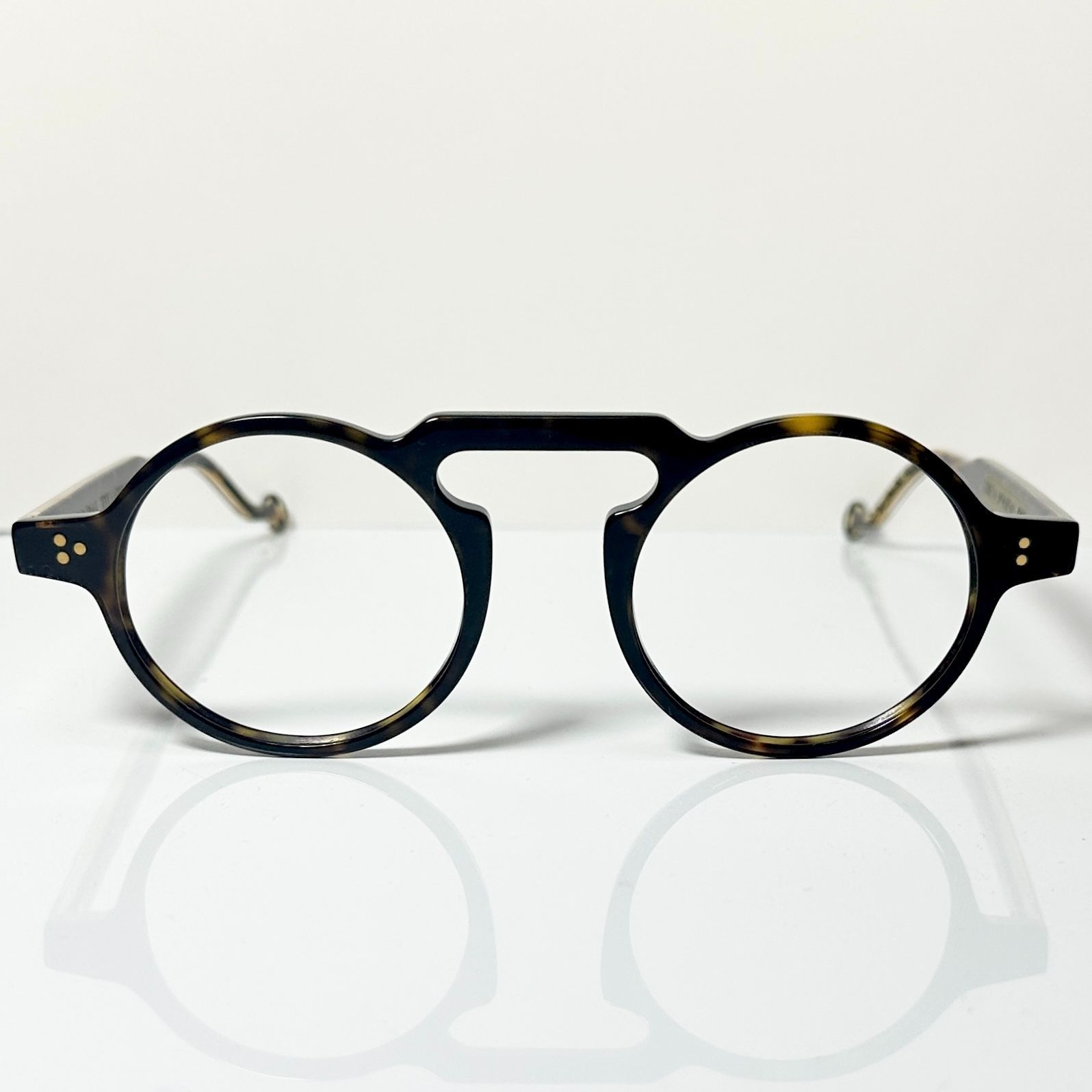 処分価格 イタリア社 丸メガネ べっ甲柄金色 Hally - Son HS 874 チタン素材 ケース他付属付