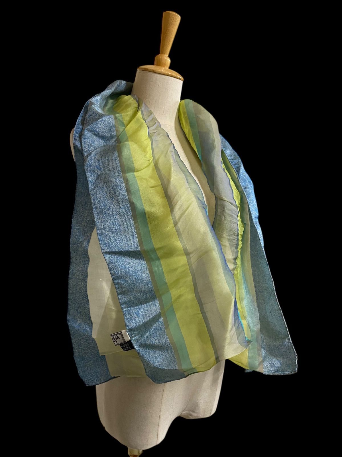 VERSACE 大判ストール ショール メデューサ 透かし柄 青緑黄色