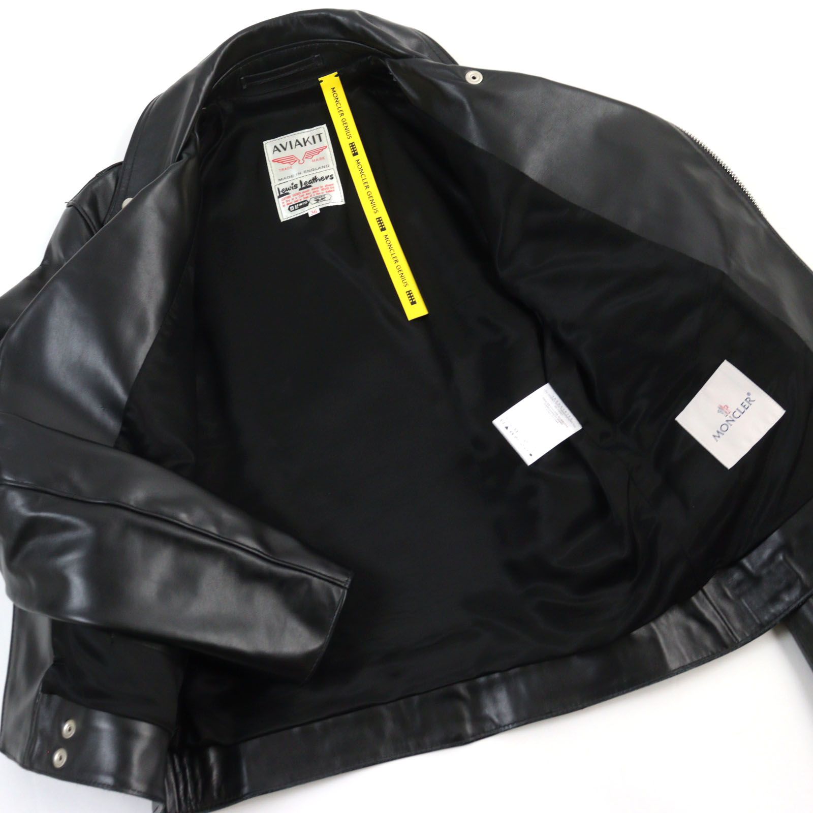 極美品○MONCLER GENIUS 7 fragment Lewis Leathers 2021年製 DWAYNE CYCLON サイクロン ホースハイド ダブルライダースジャケット 36 極美品○MONCLER GENIUS 7 fragment Lewis Leathers 2021年製 DWAYNE