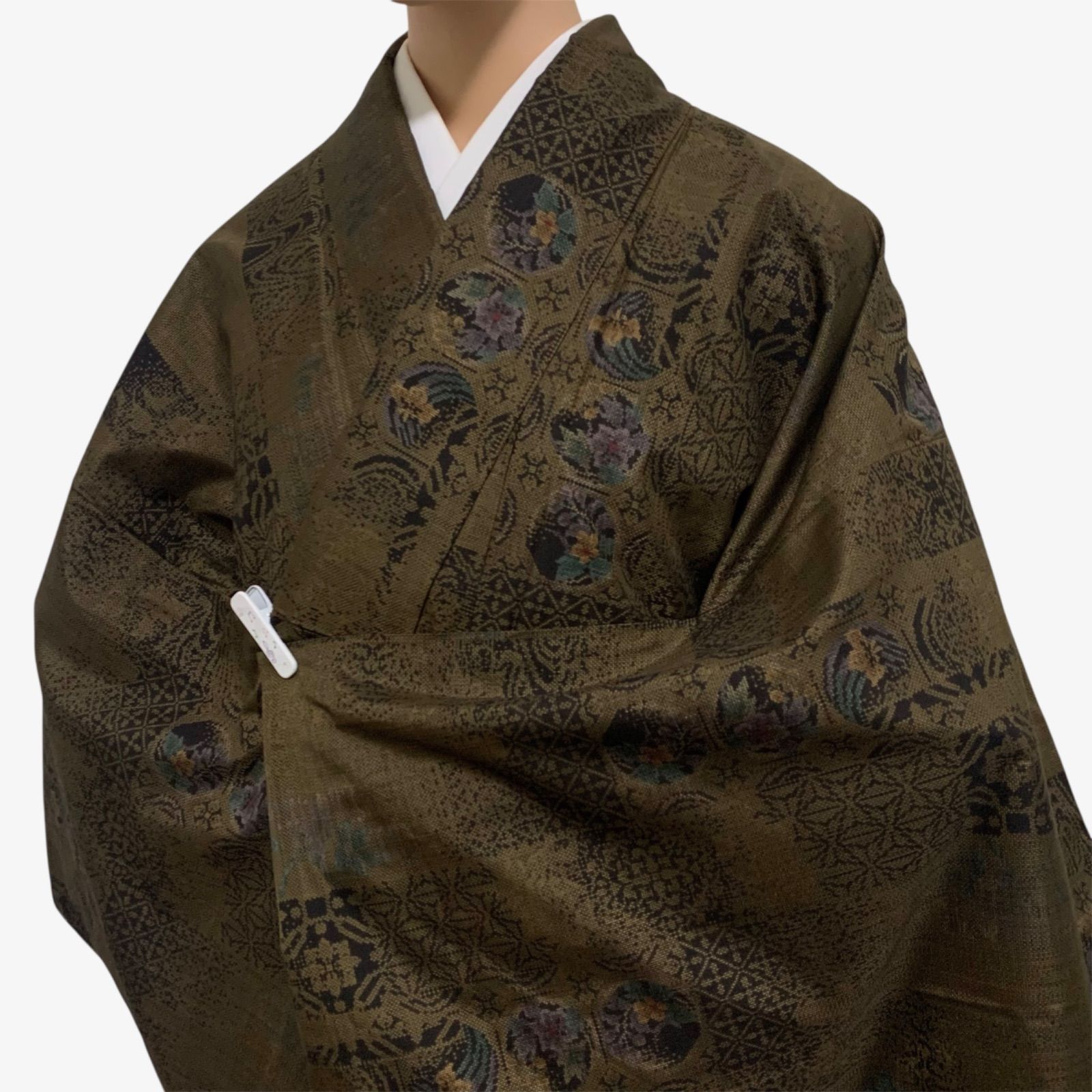 R-1511 着物 紬 絹 裄65センチ 身丈 背 159センチ レディース 一部しつけ糸付き