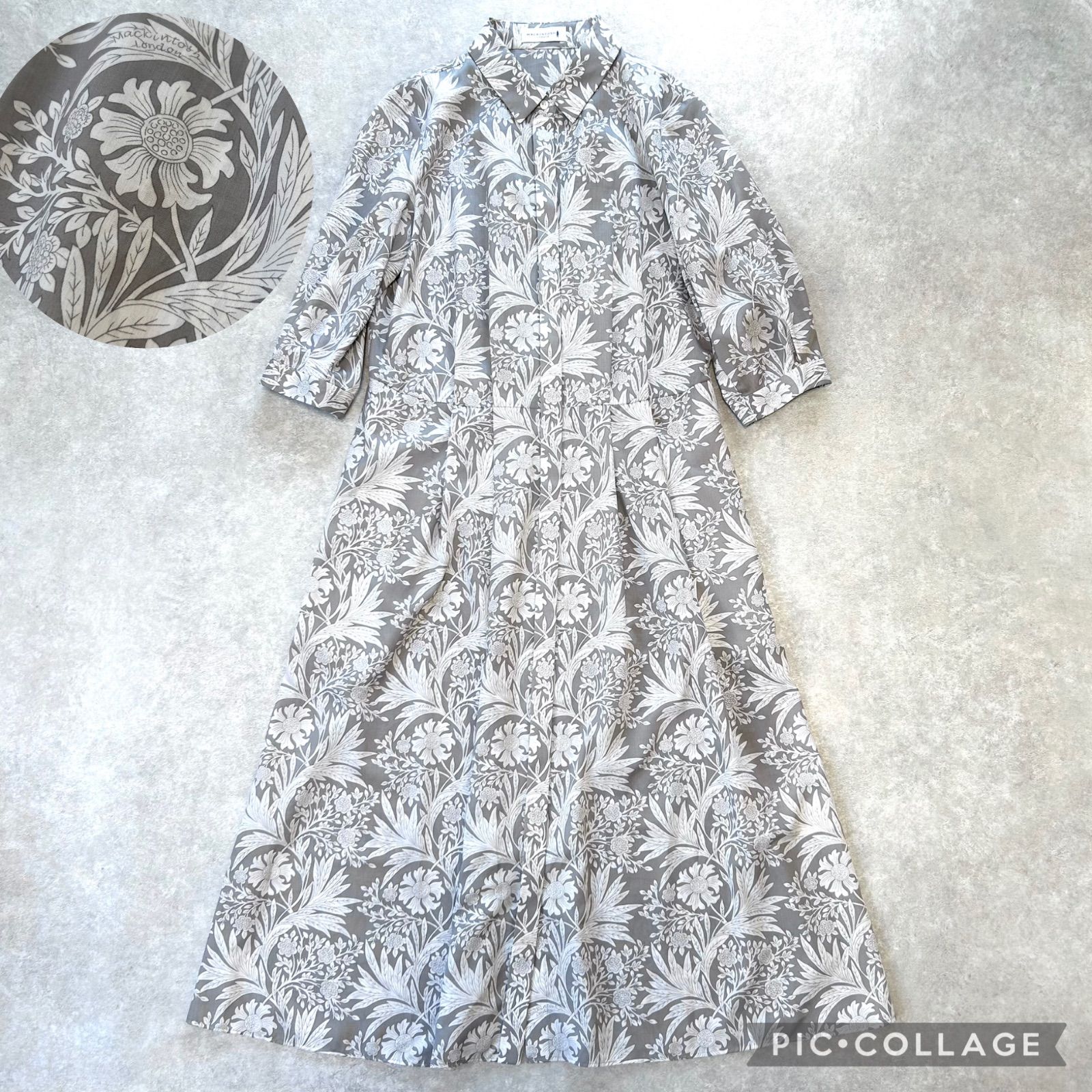 MACKINTOSH LONDON マッキントッシュロンドン ボタニカルフラワー ロング ワンピース グレー系