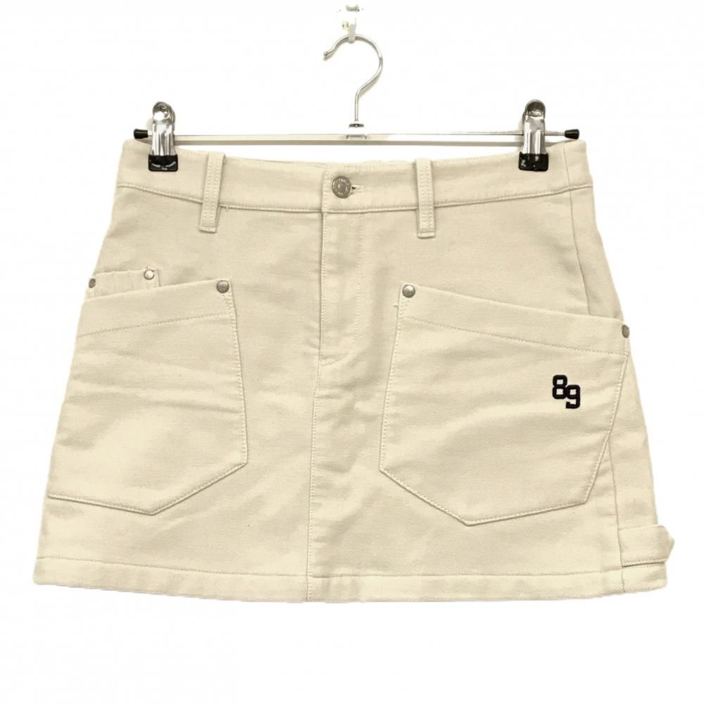 美品】パーリーゲイツ スカート アイボリー×ネイビー 後ろロゴプリント