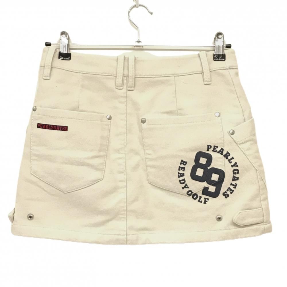 美品】パーリーゲイツ スカート アイボリー×ネイビー 後ろロゴプリント