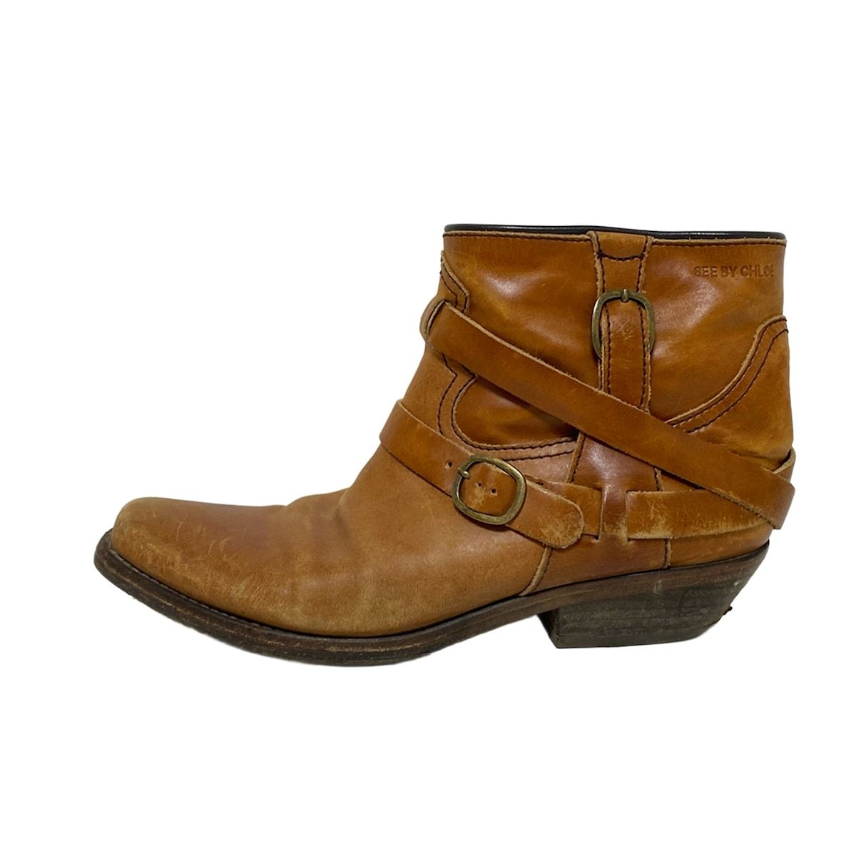 SEE BY CHLOE シーバイクロエ ショートブーツ 36 レディース ブラウン アウトソール張替済 レザー