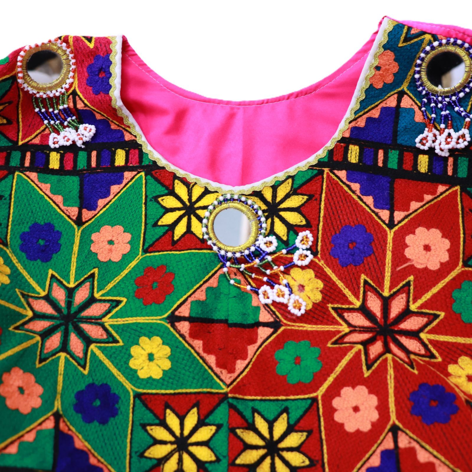 インド手刺繍 ミラーワーク 民族ワンピース 民族衣装 古布 長袖ロング