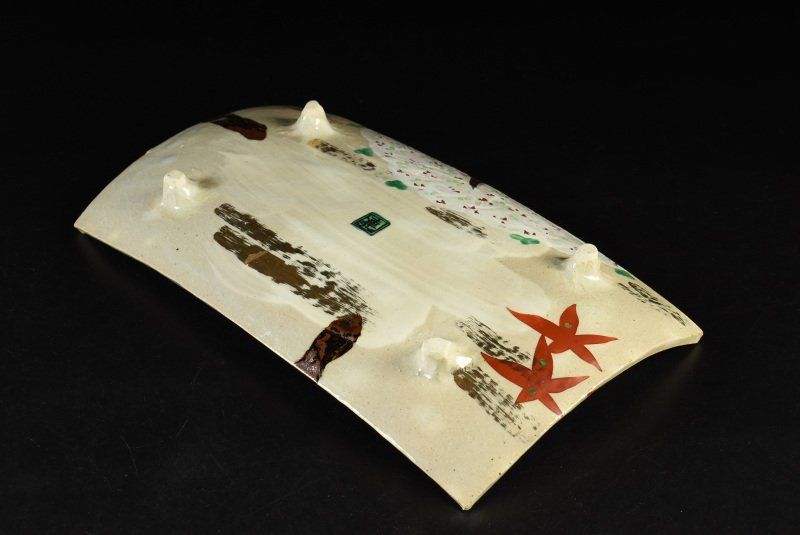 蔵A2186e】魯山人写 美濃焼 色絵春秋長角盛皿 連峰窯 寺田春栄作