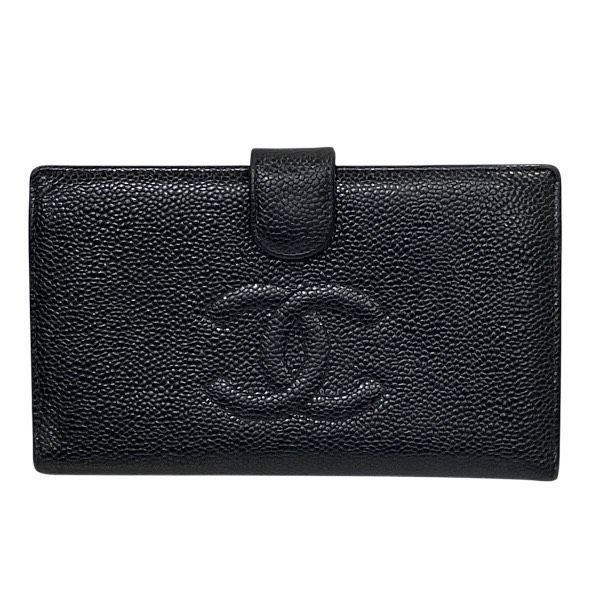 シャネル CHANEL ココマーク キャビアスキン 長財布 2つ折り財布 レディース