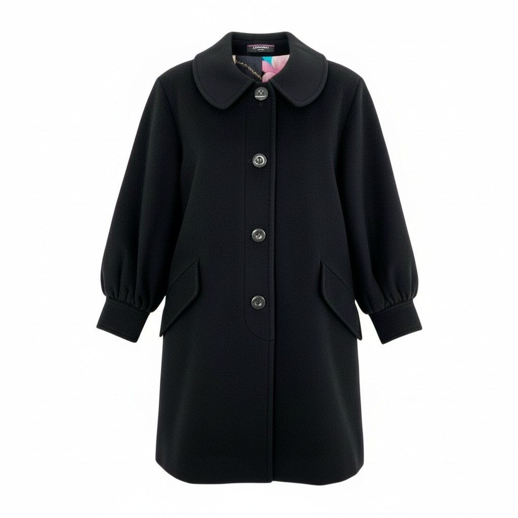 LEONARD レオナールスポーツ　カシミヤ混フードコート 花柄トリム　40 8L5【美品】LEONARD レオナール カシミヤコート ロングコート 美しい花