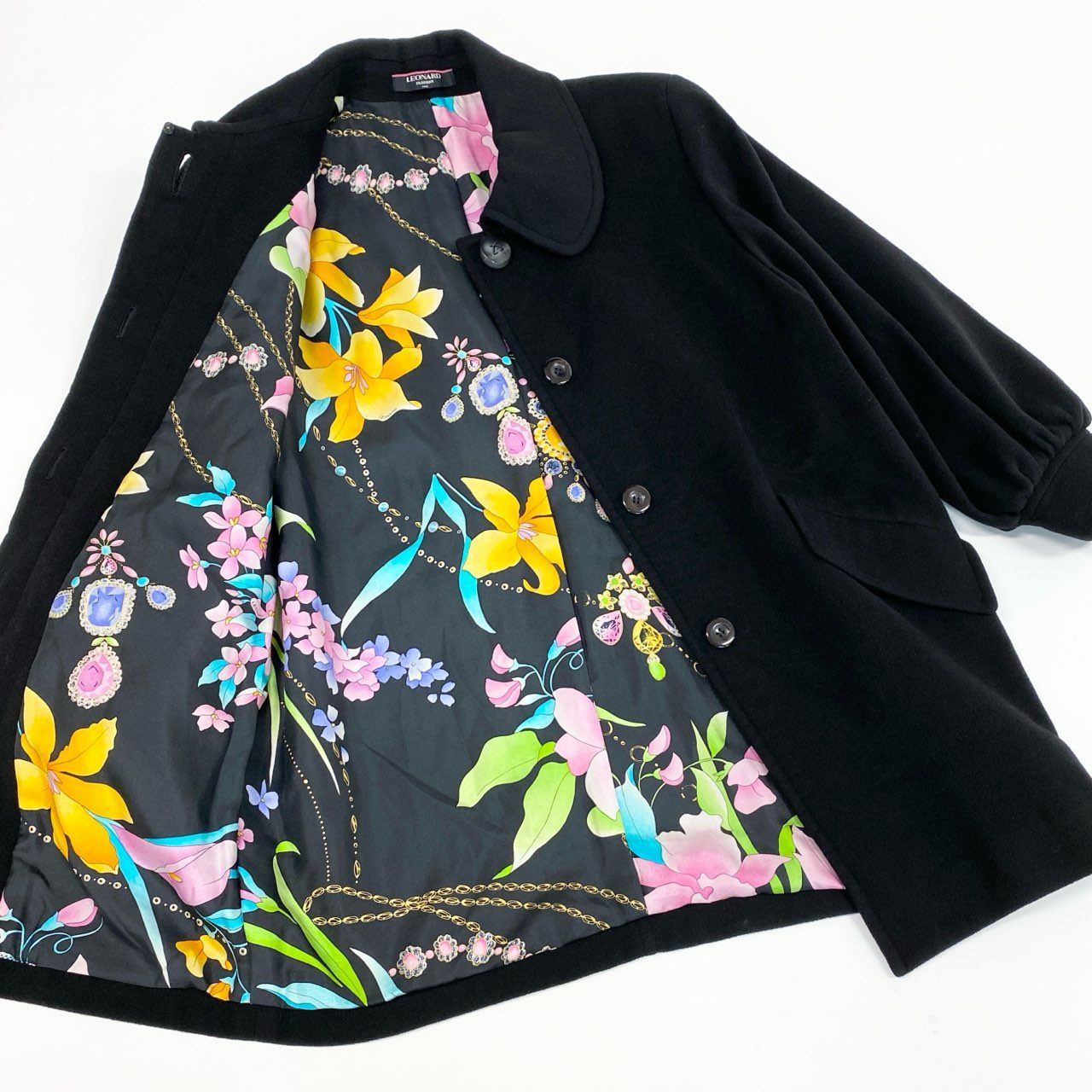 8L5【美品】LEONARD レオナール カシミヤコート ロングコート 美しい花