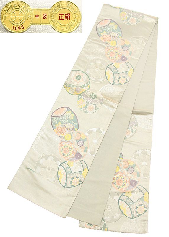 記念感謝祭【仕立無料】西陣伝統工芸振袖用袋帯☆ロイヤル四季花まり
