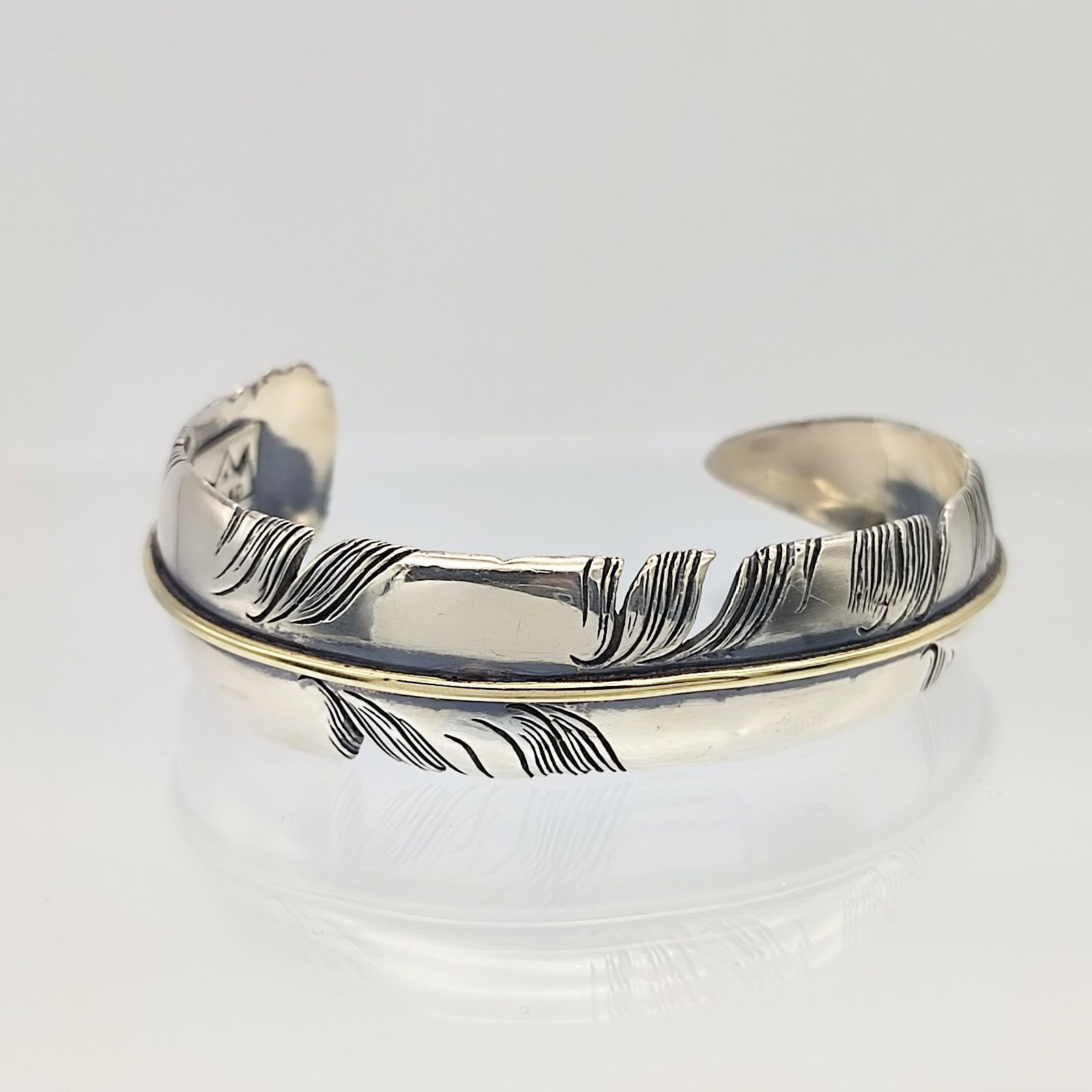 美品】SAAD サード フェザーバングル ブロンズライン SILVER シルバー