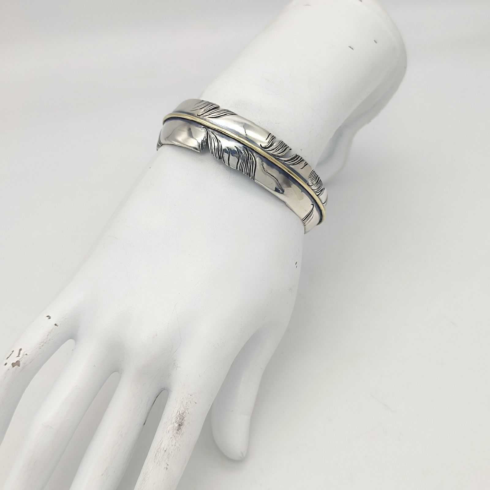 美品】SAAD サード フェザーバングル ブロンズライン SILVER シルバー