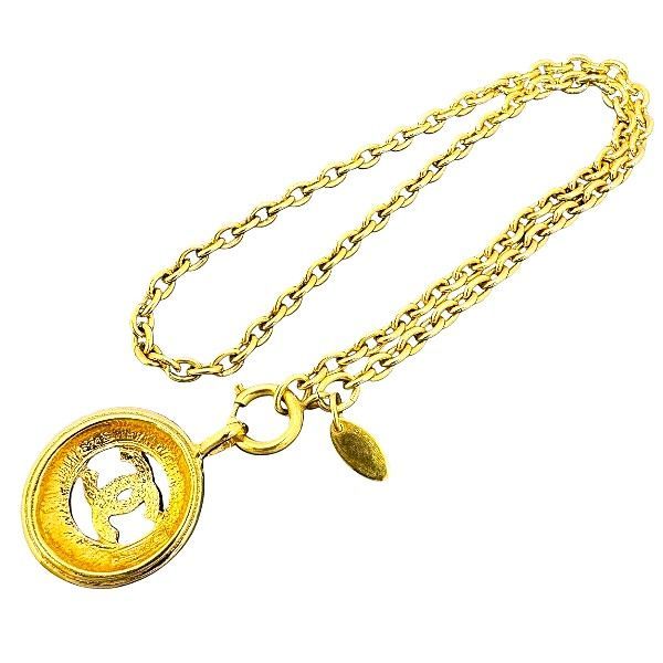 シャネル ココマーク ペンダント ネックレス 3848 ヴィンテージ シャネル(CHANEL) GP ネックレス ココマーク ラウンドサークル コイン