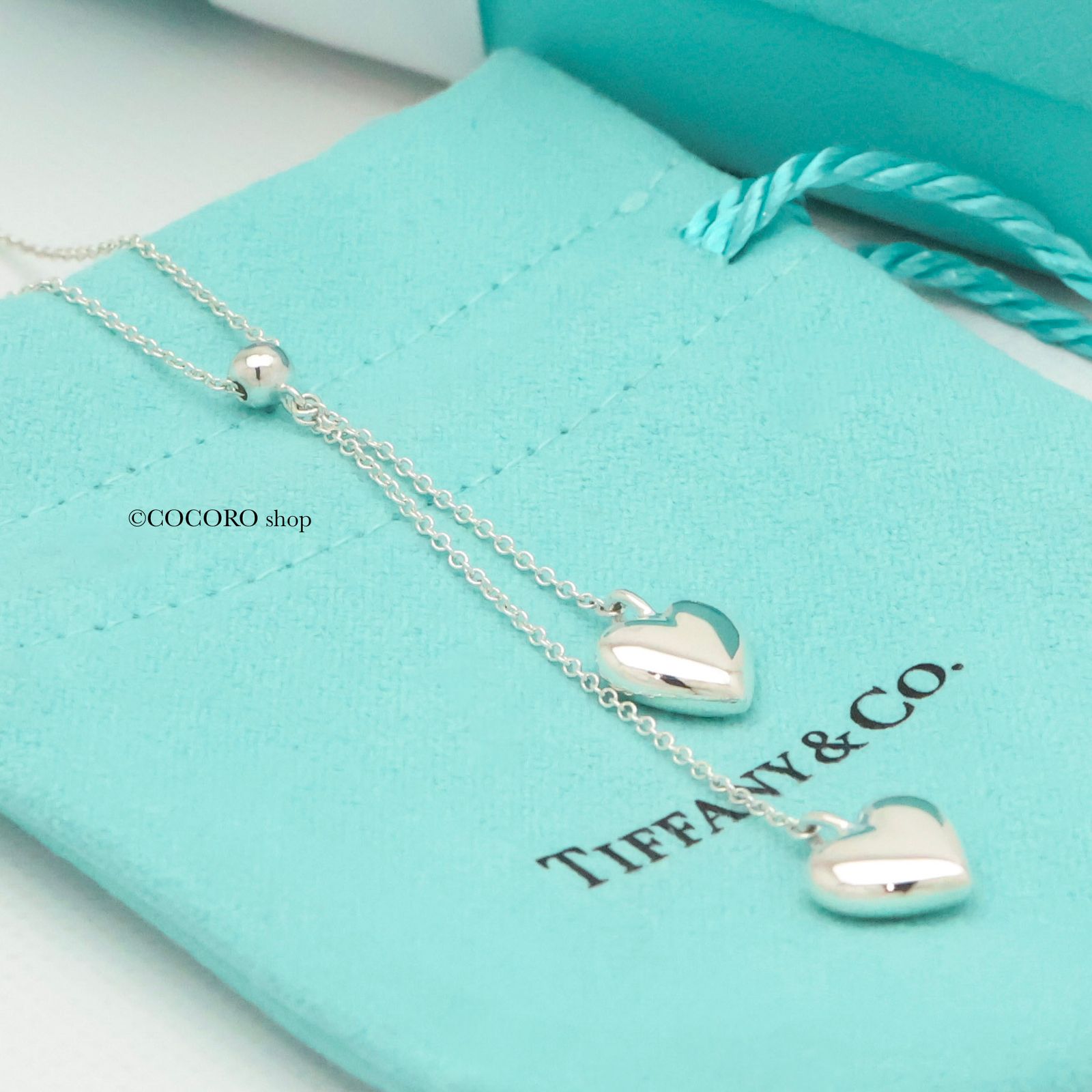 美品】ティファニー TIFFANY&Co. ダブル ドロップ ハート ネックレス