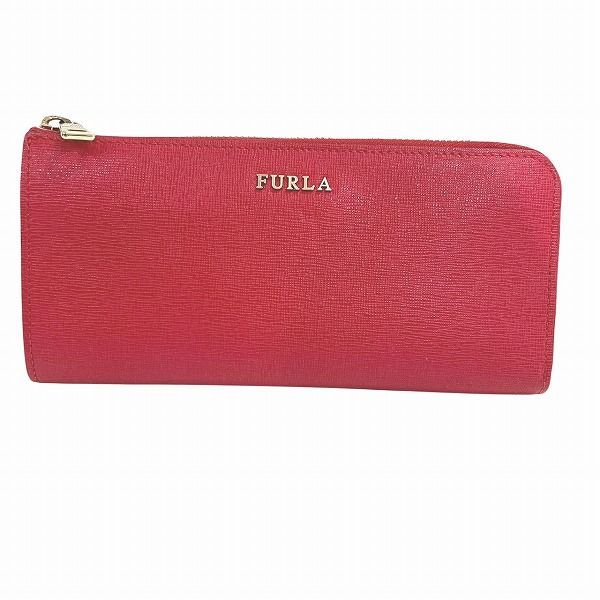フルラ レッド レザー ラウンドファスナー 長財布 レディース