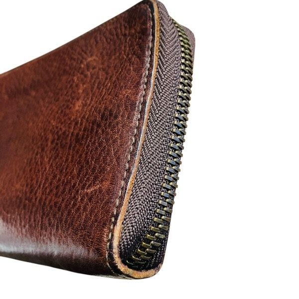 ゲンテン Lファスナー ブラウン レザー 長財布 ユニセックス - メルカリ