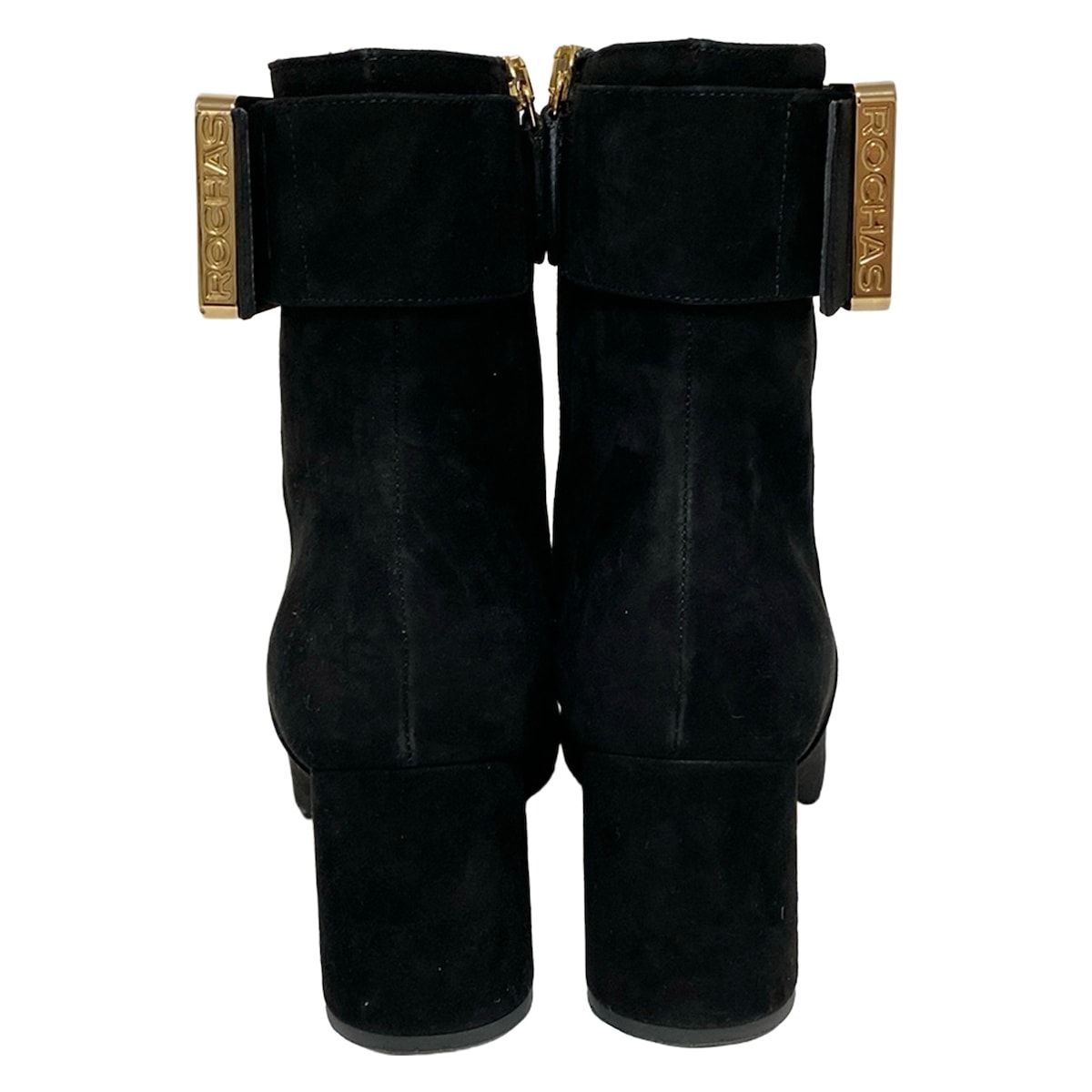  ROCHAS ロシャス ショートブーツ 37 レディース - 黒 ブーティ ブーツ