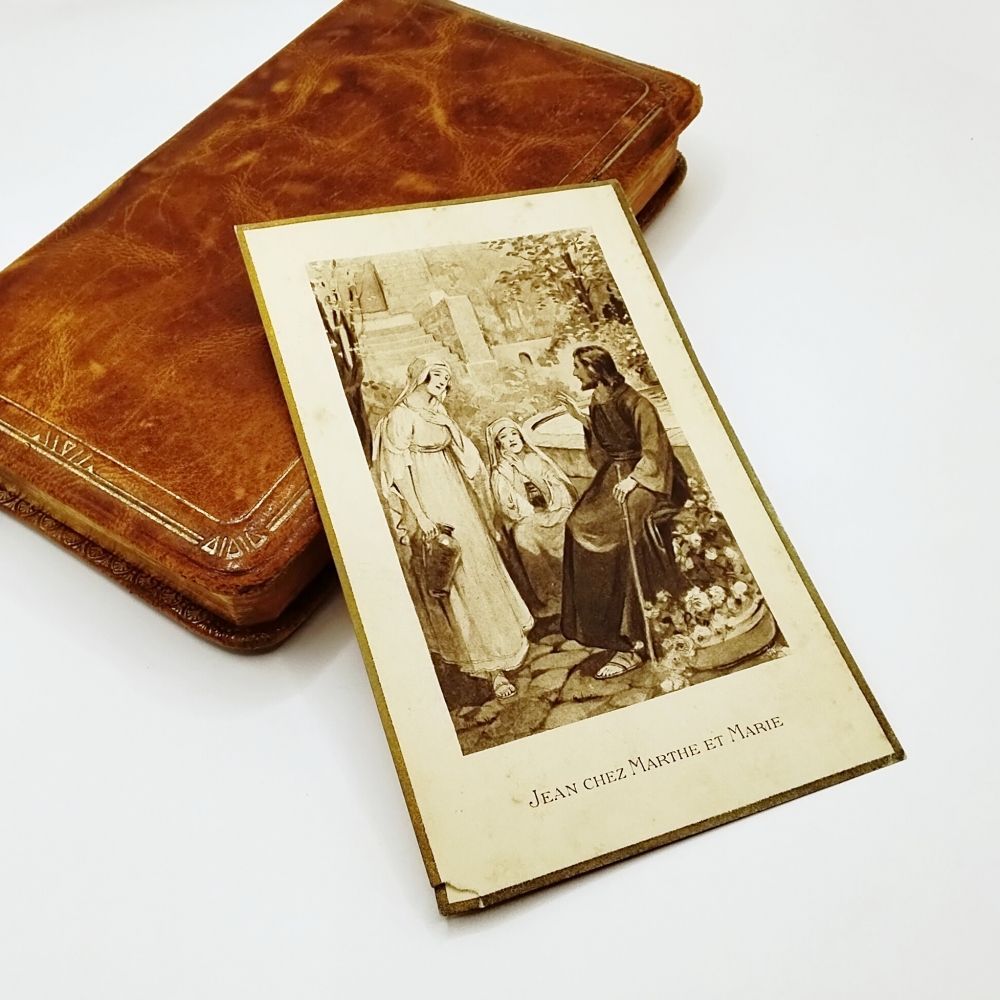 祈祷書 ベルギー アンティーク ヴィンテージ 革装 挿画入り メダル