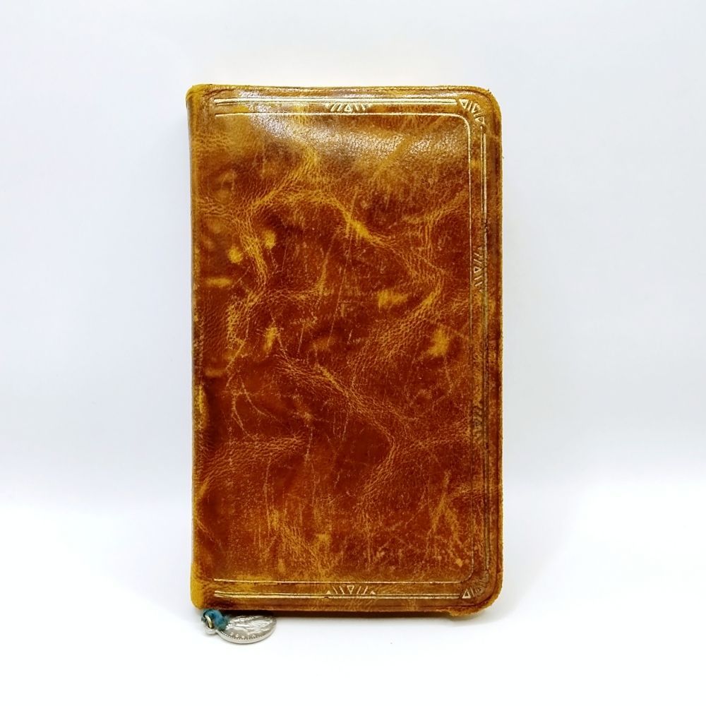 祈祷書 ベルギー アンティーク ヴィンテージ 革装 挿画入り メダル