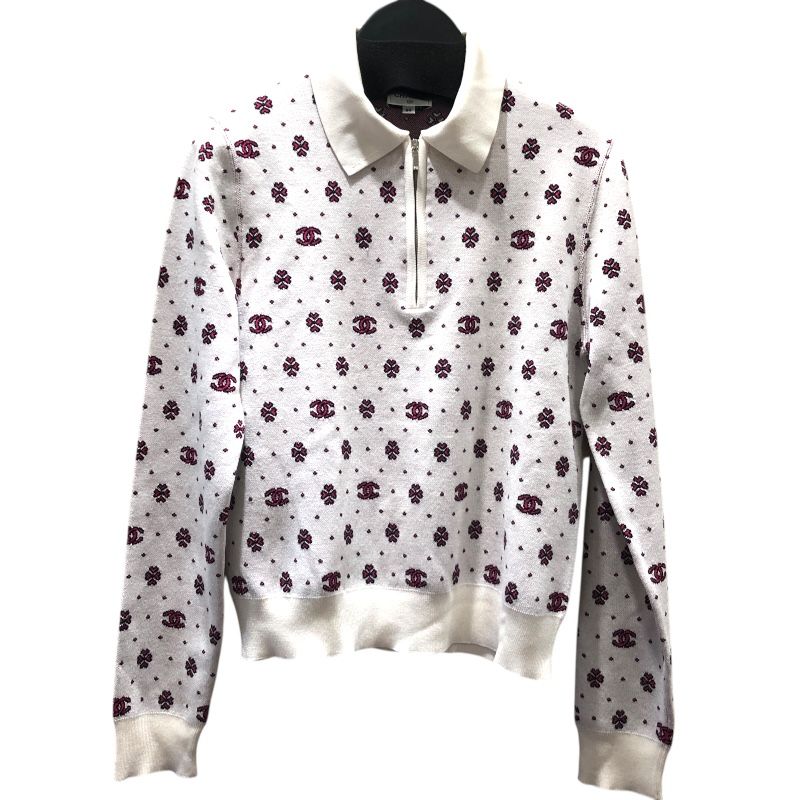 シャネル CHANEL ココマークハーフジップニットシャツ P74276 ホワイト