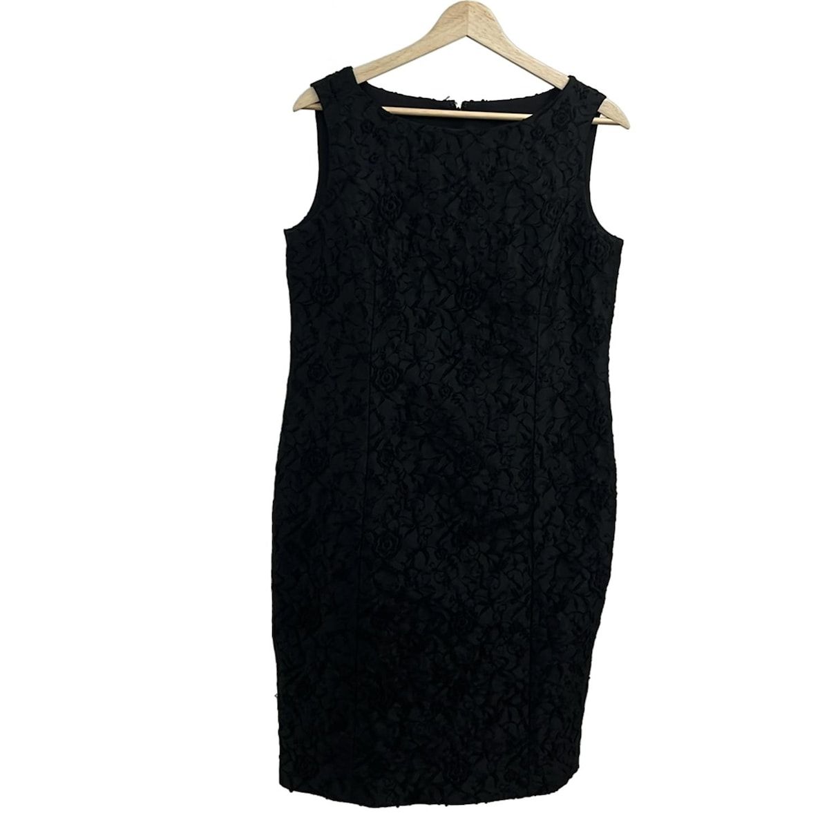 DAMAcollection ダーマ ワンピース サイズ13 AR M レディース 黒 クルーネック ノースリーブ ひざ丈 刺繍 フラワー 花